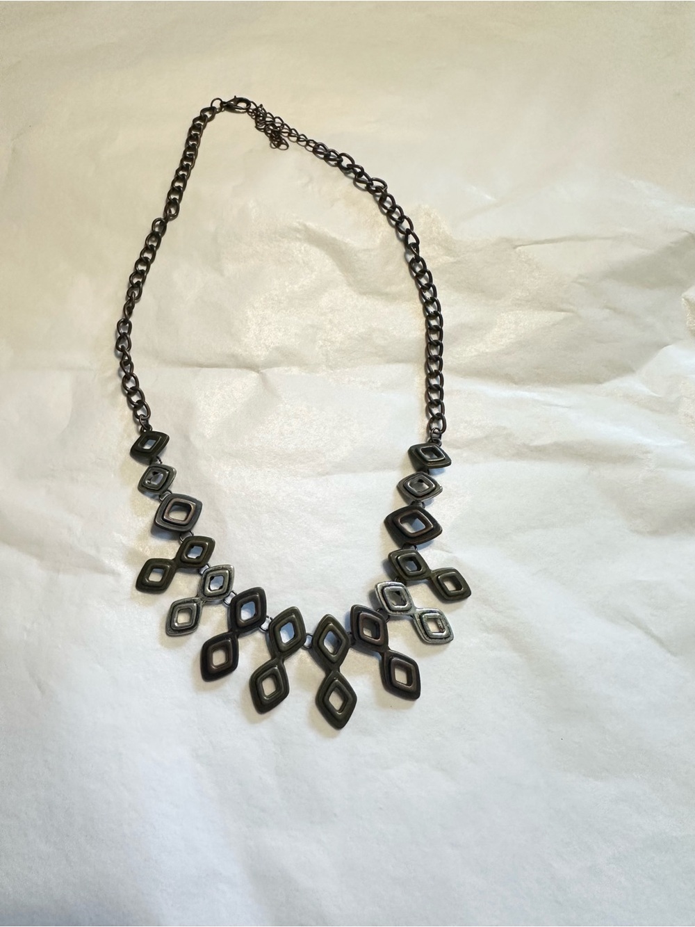 Avon Bronze and Silver Rhombus Link Necklace